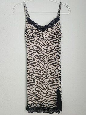 REBELFLOW New Zebra Print 90s Y2K Chemise Slip Dress S
